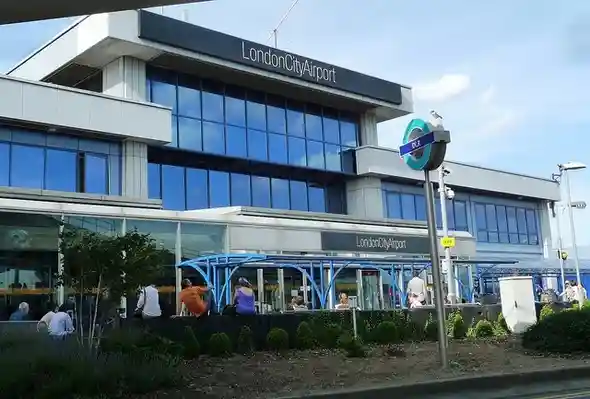 London City Airport terminal beside the runway